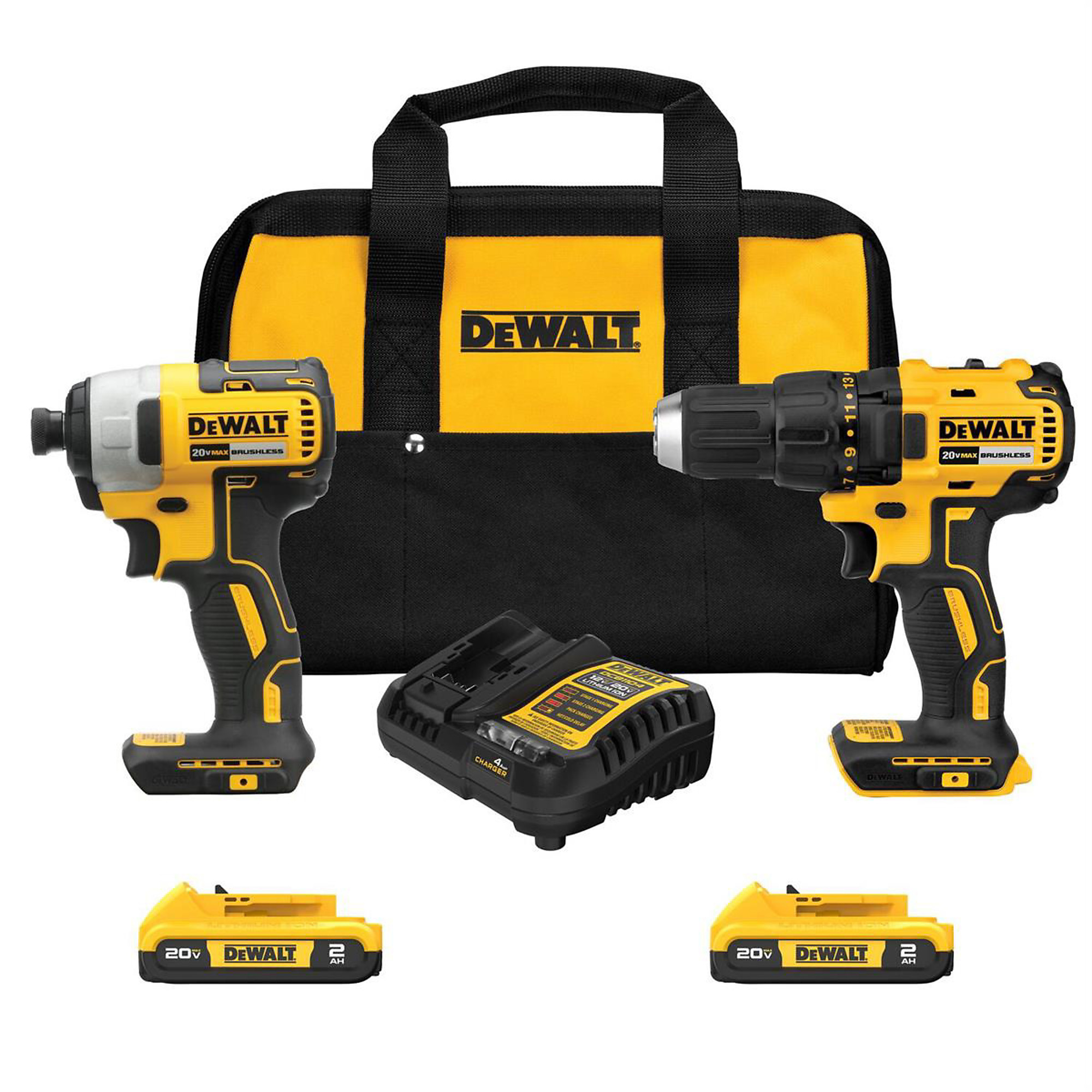 DeWalt 20V MAX Brushless Drill Impact Combo Kit — Compact, Lightweight, Ergonomic, Model# DWTDCK277D2